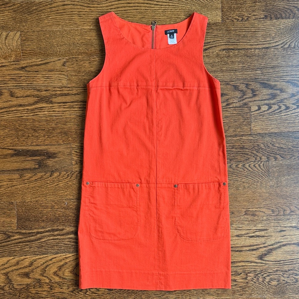 J. Crew Orange-Red Sleeveless Shift Dress with Front Pockets